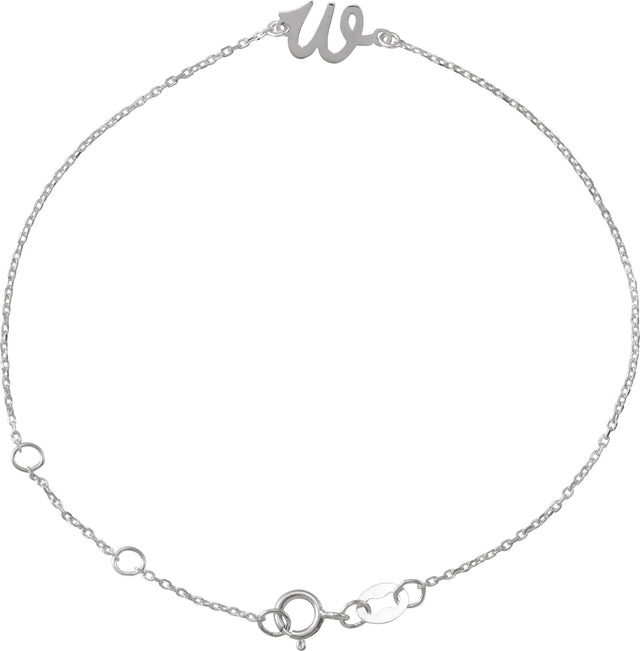 14K Gold Initial W Script Bracelet - White Gold