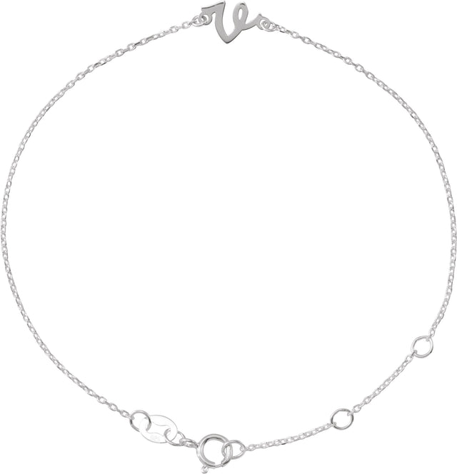 14K Gold Initial V Script Bracelet - White Gold