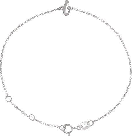 14K Gold Initial I Script Bracelet - White Gold
