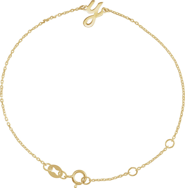 14K Gold Initial Y Script Bracelet - Yellow Gold
