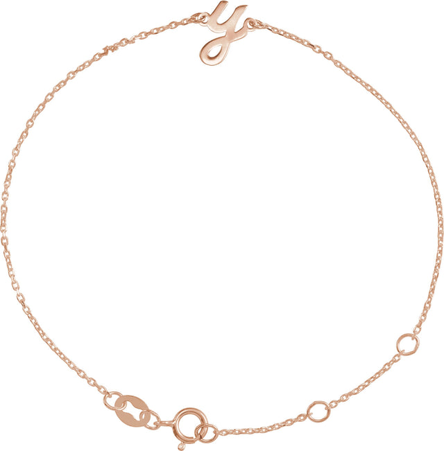 14K Gold Initial Y Script Bracelet - Rose Gold