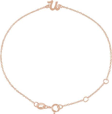 14K Gold Initial U Script Bracelet - Rose Gold