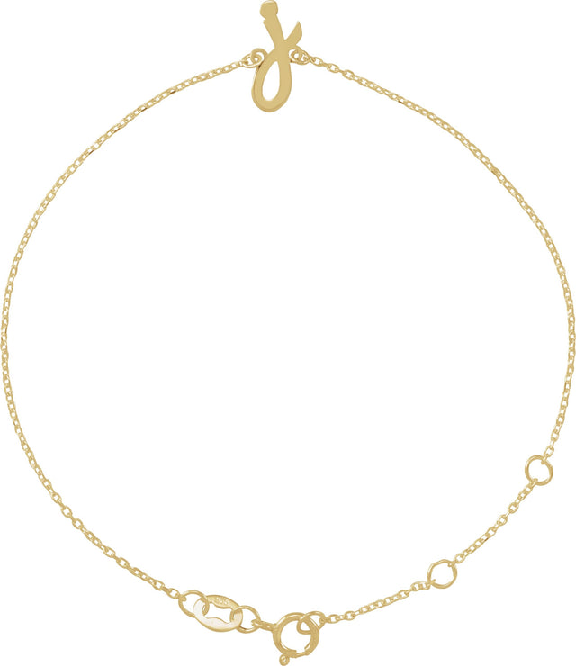 14K Gold Initial J Script Bracelet - Yellow Gold