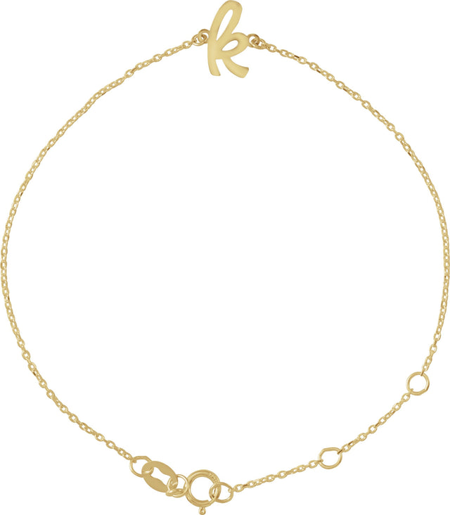 14K Gold Initial K Script Bracelet - Yellow Gold