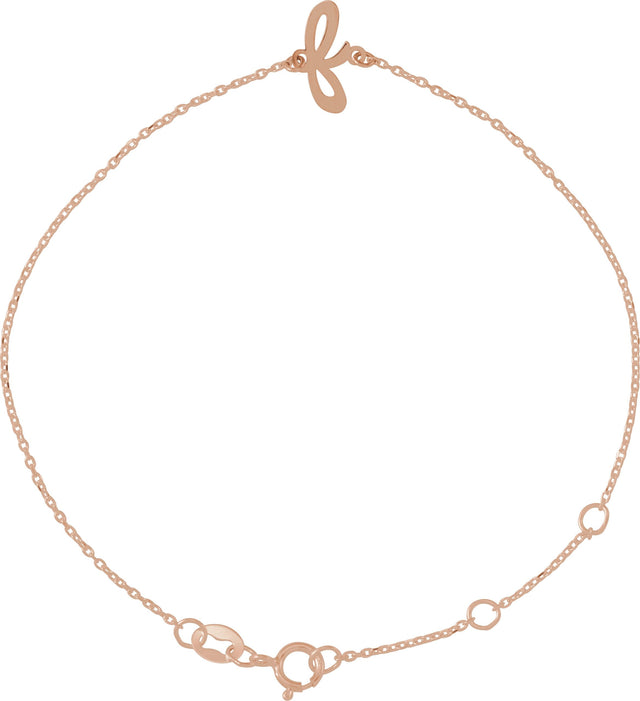 14K Gold Initial F Script Bracelet - Rose Gold