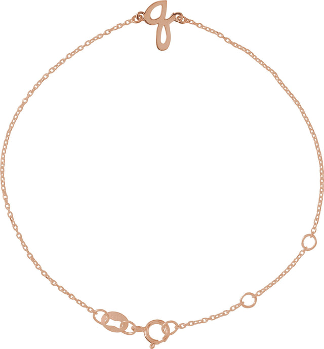 14K Gold Initial Q Script Bracelet - Rose Gold
