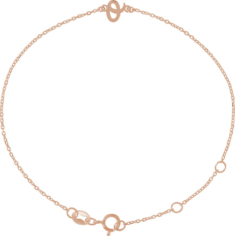 14K Gold Initial O Script Bracelet - Rose Gold