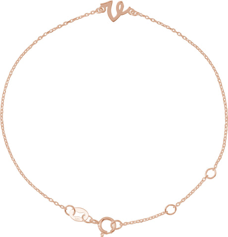 14K Gold Initial V Script Bracelet - Rose Gold