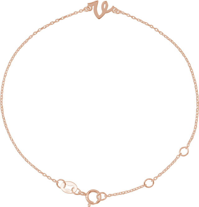 14K Gold Initial V Script Bracelet - Rose Gold