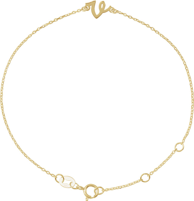 14K Gold Initial V Script Bracelet - Yellow Gold