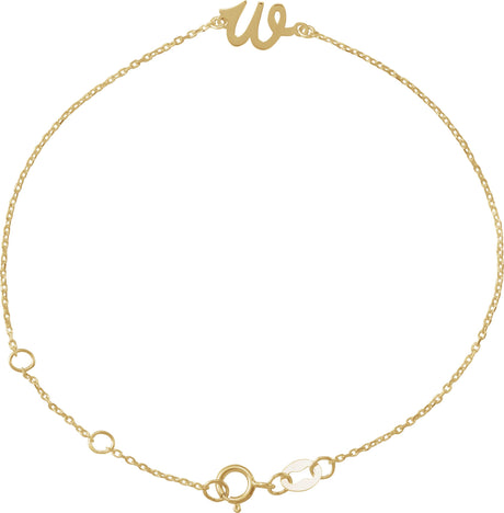 14K Gold Initial W Script Bracelet - Yellow Gold