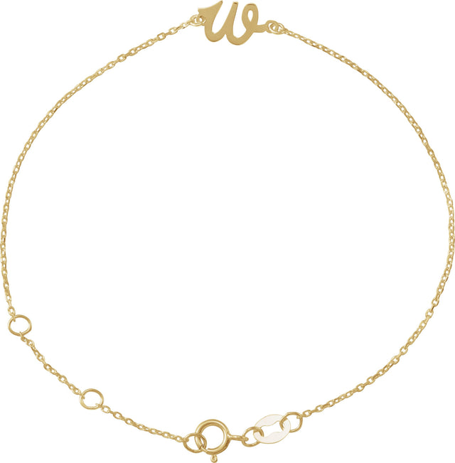 14K Gold Initial W Script Bracelet - Yellow Gold