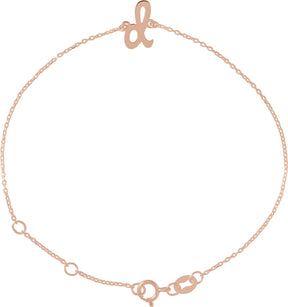 14K Gold Initial D Script Bracelet - Rose Gold