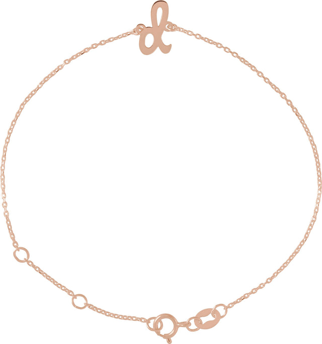 14K Gold Initial D Script Bracelet - Rose Gold