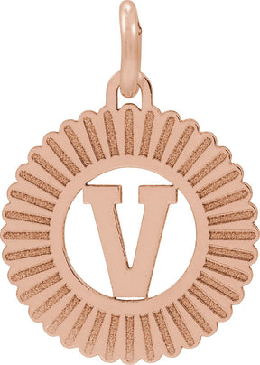14K Gold Initial V Pendant - Rose Gold
