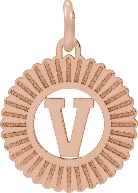 14K Gold Initial V Pendant - Rose Gold