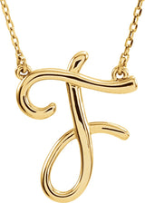 14K Gold Initial F Script Necklace – 18.3x14.7mm - Yellow Gold