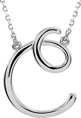 14K Gold Initial C Script Necklace – 17.8x14.6mm - White Gold