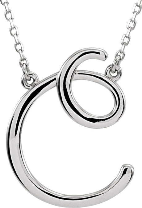 14K Gold Initial C Script Necklace – 17.8x14.6mm - White Gold