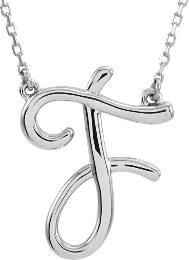 14K Gold Initial F Script Necklace – 18.3x14.7mm - White Gold