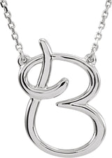 14K Gold Initial B Script Necklace – 18.1x13.5mm - White Gold