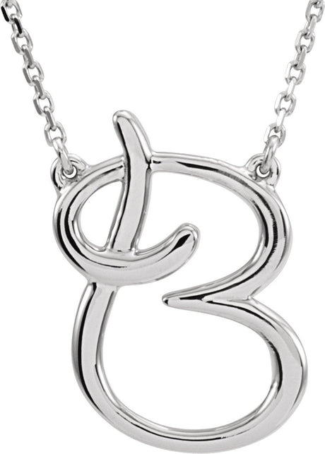 14K Gold Initial B Script Necklace – 18.1x13.5mm - White Gold