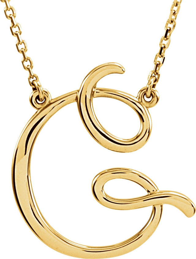 14K Gold Initial G Script Necklace – 19.2x17mm - Yellow Gold