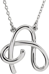 14K Gold Initial A Script Necklace – 16.4x15.8mm - White Gold