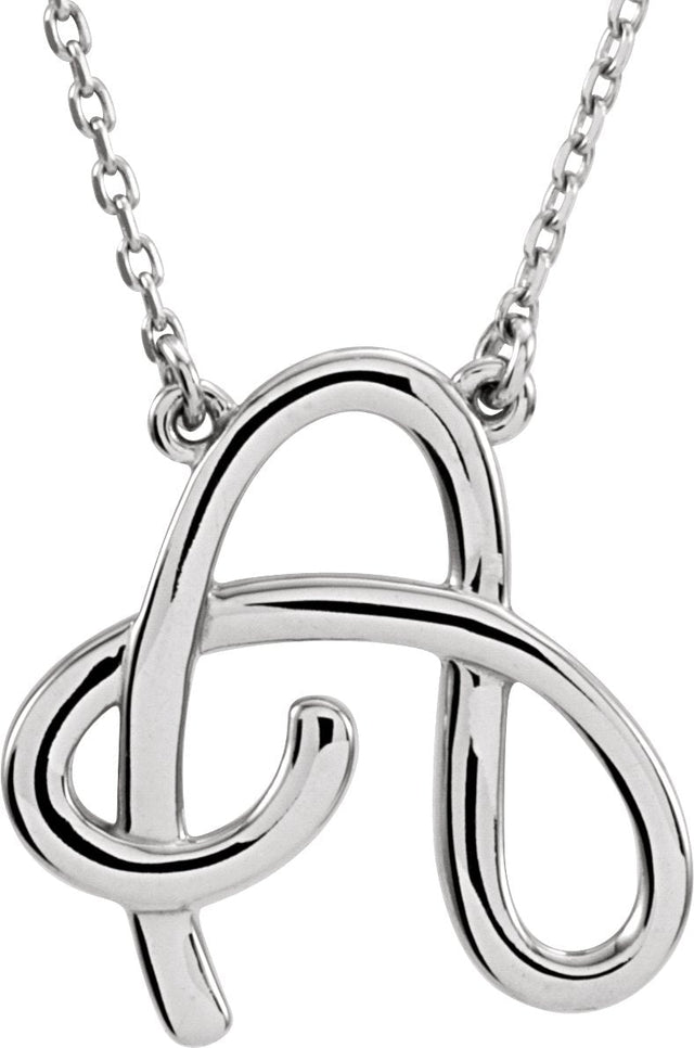 14K Gold Initial A Script Necklace – 16.4x15.8mm - White Gold