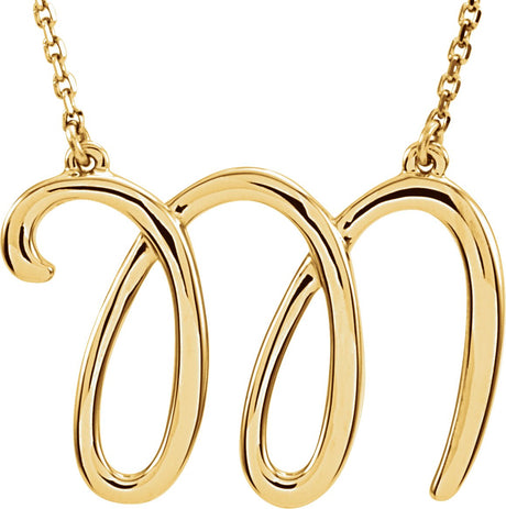 14K Gold Initial M Script Necklace – 24x17.1mm - Yellow Gold