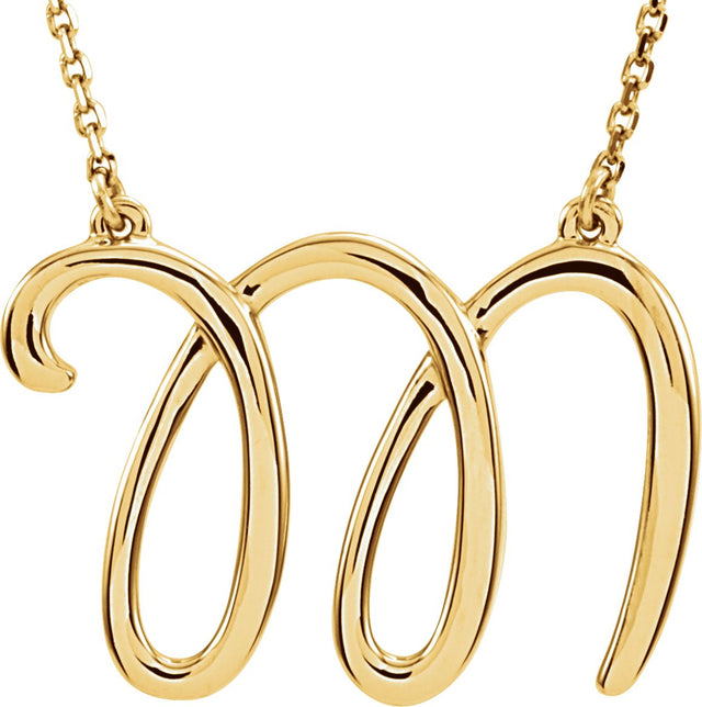 14K Gold Initial M Script Necklace – 24x17.1mm - Yellow Gold