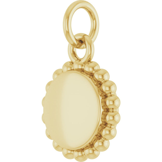 14K Gold Engravable Beaded Disc Necklace or Pendant - Yellow Gold - view 7