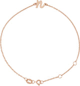 14K Gold Initial N Script Bracelet - Rose Gold