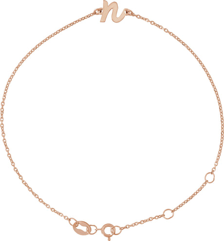 14K Gold Initial N Script Bracelet - Rose Gold