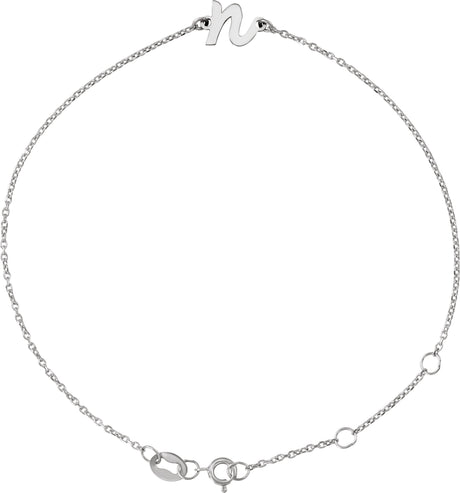 14K Gold Initial N Script Bracelet - White Gold