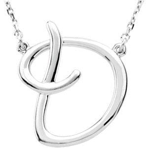 14K Gold Initial D Script Necklace – 17.7x15.9mm - White Gold