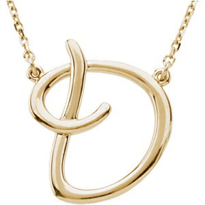 14K Gold Initial D Script Necklace – 17.7x15.9mm - Yellow Gold