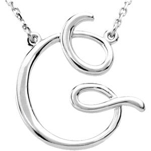 14K Gold Initial G Script Necklace – 19.2x17mm - White Gold