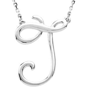 14K Gold Initial J Script Necklace – 19.8x15.8mm - White Gold