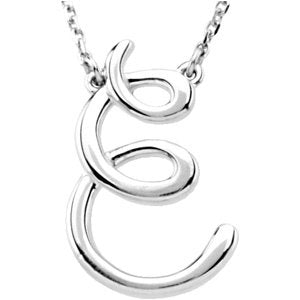 14K Gold Initial E Script Necklace – 18.5x11.9mm - White Gold