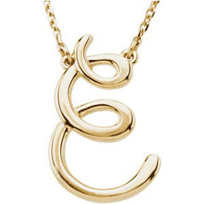 14K Gold Initial E Script Necklace – 18.5x11.9mm - Yellow Gold