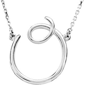 14K Gold Initial O Script Necklace – 17.3x16mm - White Gold