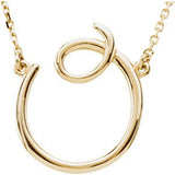 14K Gold Initial O Script Necklace – 17.3x16mm - Yellow Gold