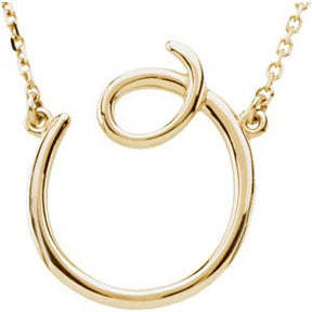 14K Gold Initial O Script Necklace – 17.3x16mm - Yellow Gold