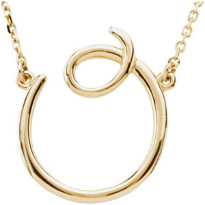 14K Gold Initial O Script Necklace – 17.3x16mm - Yellow Gold