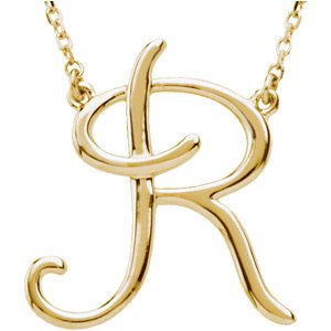 14K Gold Initial R Script Necklace – 19.7x18mm - Yellow Gold