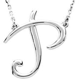 14K Gold Initial P Script Necklace – 18.1x17.1mm - White Gold