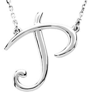 14K Gold Initial P Script Necklace – 18.1x17.1mm - White Gold