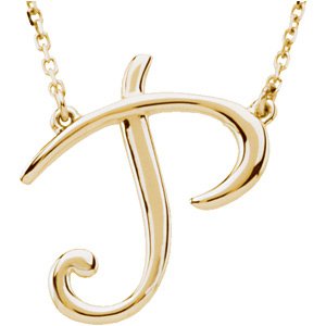 14K Gold Initial P Script Necklace – 18.1x17.1mm - Yellow Gold