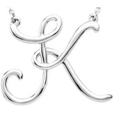 14K Gold Initial K Script Necklace – 22.9x18.6mm - White Gold